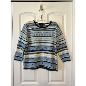 Eagle's Eye Women's LG  Cotton Blend Knit Spring Pastel Floral‎ Stripe Sweater